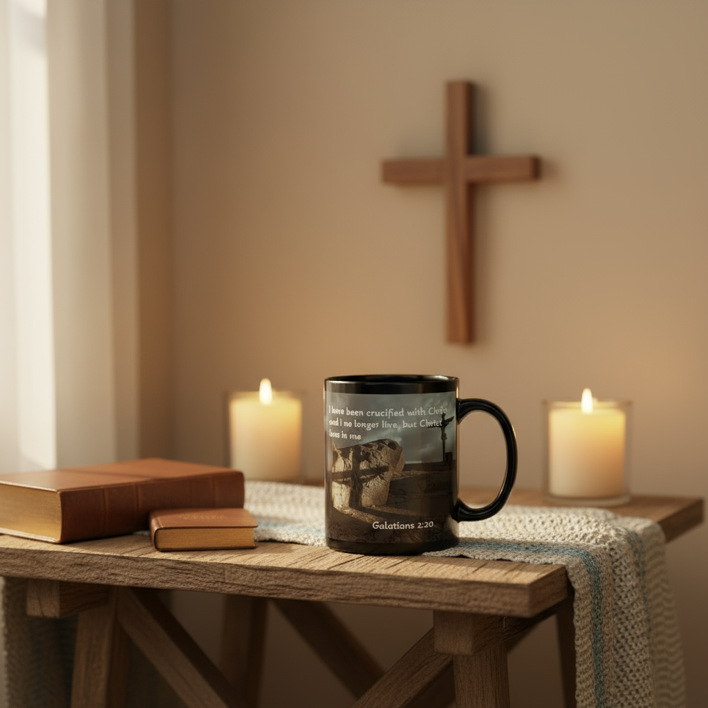 Christ lives in me black coffee mug - Looking for Grace